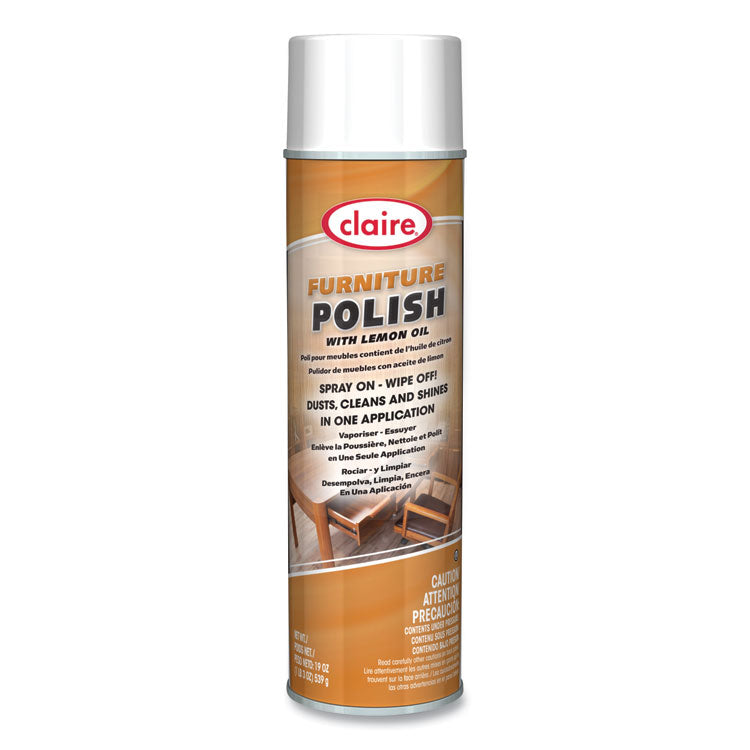 Furniture Polish with Lemon Oil, Lemon Scent, 19 oz Aerosol Spray, Dozen