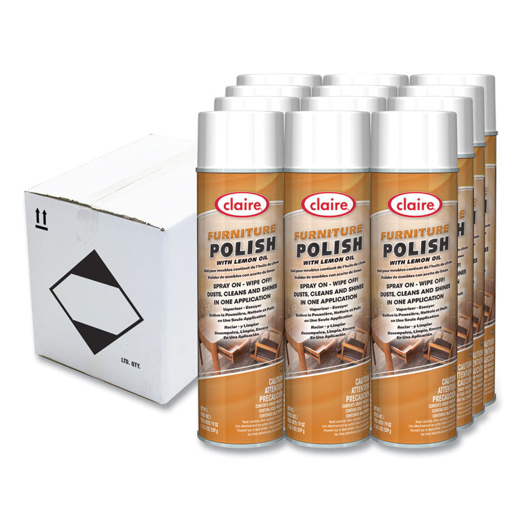Furniture Polish with Lemon Oil, Lemon Scent, 19 oz Aerosol Spray, Dozen