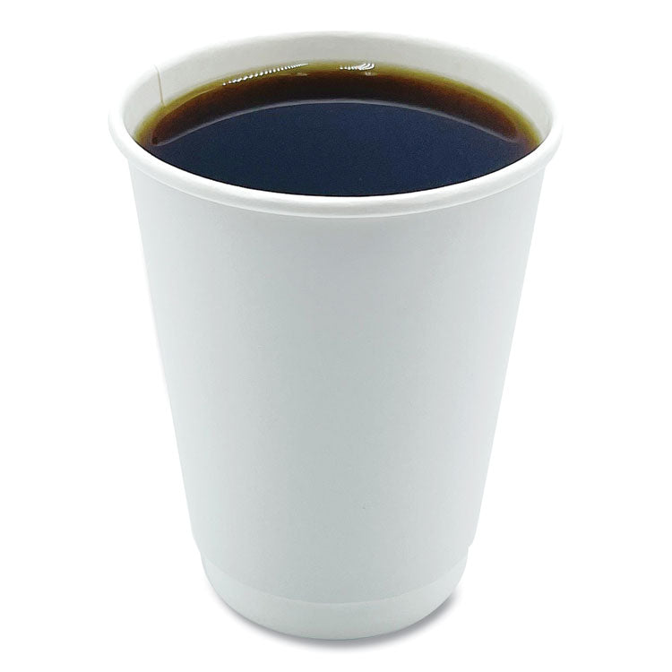 Paper Hot Cups, Double-Walled, 12 oz, White, 25/Pack