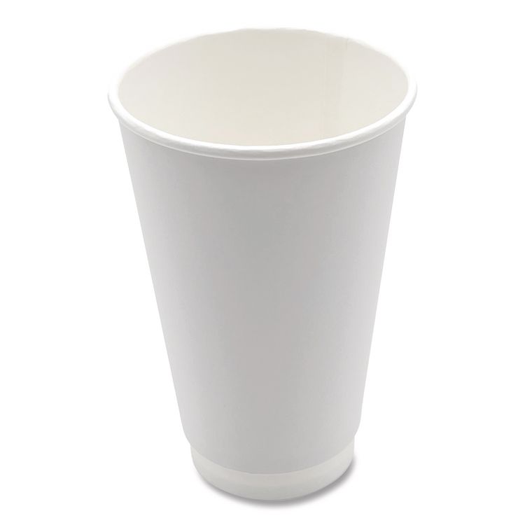 Paper Hot Cups, Double-Walled, 16 oz, White, 500/Carton