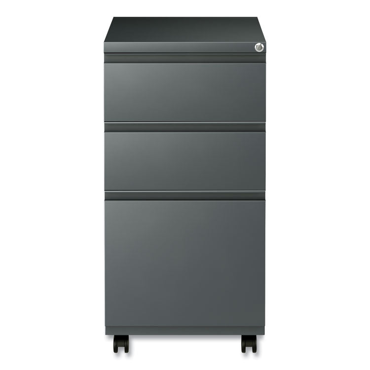 File Pedestal with Full-Length Pull, Left or Right, 3-Drawers: Box/Box/File, Legal/Letter, Charcoal, 14.96" x 19.29" x 27.75"