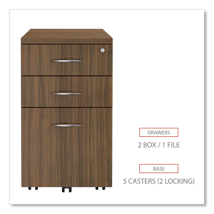 Alera Valencia Series Mobile Pedestal File, Left/Right, 3-Drawer: Box/Box/File, Legal/Letter, Walnut, 15.88 x 20.5 x 28.38