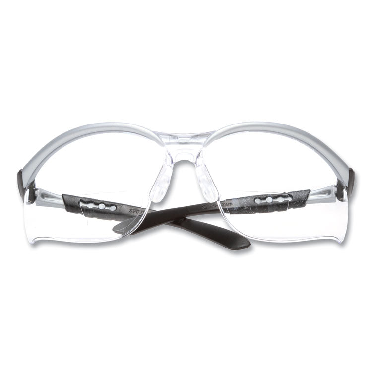 BX Molded-In Diopter Safety Glasses, 2.5+ Diopter, Silver/Black Half Frame, Clear Dual Lens