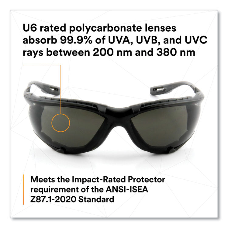Virtua CCS Protective Eyewear with Foam Gasket, Black/Gray Half Frame, Gray Dual Lens