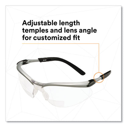 BX Molded-In Diopter Safety Glasses, 2.5+ Diopter, Silver/Black Half Frame, Clear Dual Lens