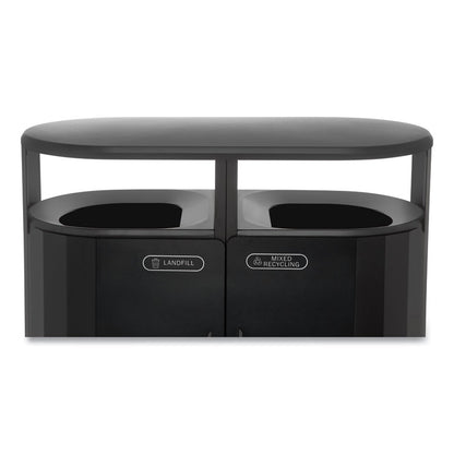 RESIST Dual Stream Waste and Recycling Container, 46 gal, Metal, Black