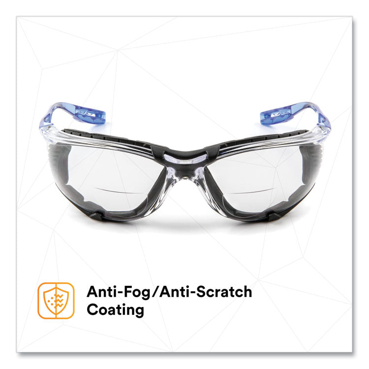 Virtua CCS Protective Eyewear with Foam Gasket, 1.5+ Diopter, Blue Half Frame, Clear Dual Lens