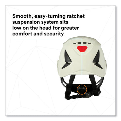 SecureFit X5000 Series Safety Helmets, Vented, Brimless, 6-Point Pressure Diffusion Ratchet, One Size Fits Most, White