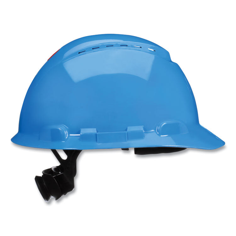 SecureFit H-700 Series Hard Hat with UVicator, Vented, Front Brim, 4-Point Pressure Diffusion, One Size Fits Most, Blue