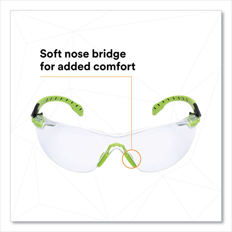 Solus 1000 Series Safety Glasses, Frameless, Black/Green Arms, Clear Single Lens
