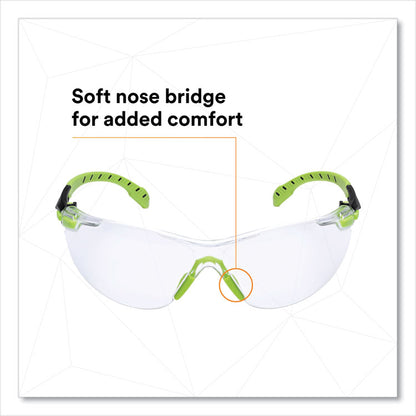 Solus 1000 Series Safety Glasses, Frameless, Black/Green Arms, Clear Single Lens