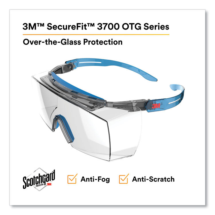 SecureFit 3700 Protective Eyewear, Blue Half Frame OTG, Clear Single Lens