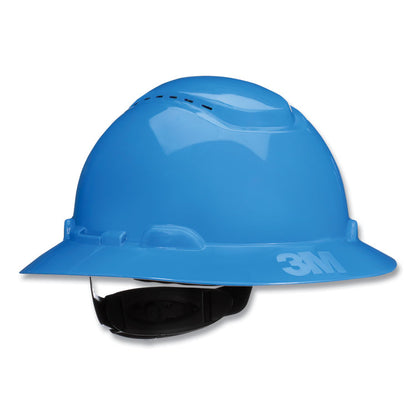 SecureFit H-800 Series Hard Hat with UVicator, Vented, Full Brim, 4-Point Pressure Diffusion, One Size Fits Most, Blue