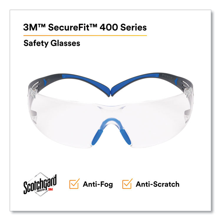SecureFit 400 Protective Eyewear, Frameless, Black/Blue Arms, Clear Single Lens