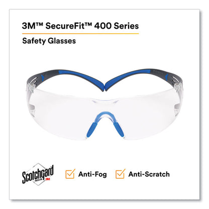SecureFit 400 Protective Eyewear, Frameless, Black/Blue Arms, Clear Single Lens