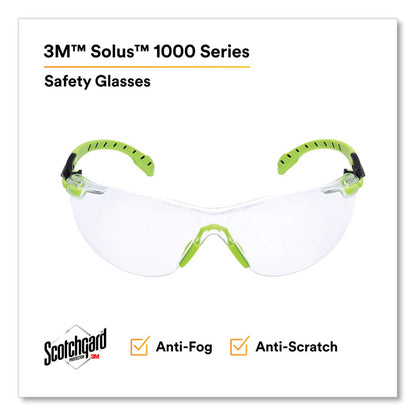 Solus 1000 Series Safety Glasses, Frameless, Black/Green Arms, Clear Single Lens