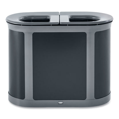 ENHANCE PILL Dual Stream Waste Receptacle, (2) 23 gal Capacity Bins, Metal, Umbra Gray/Pearl Gray