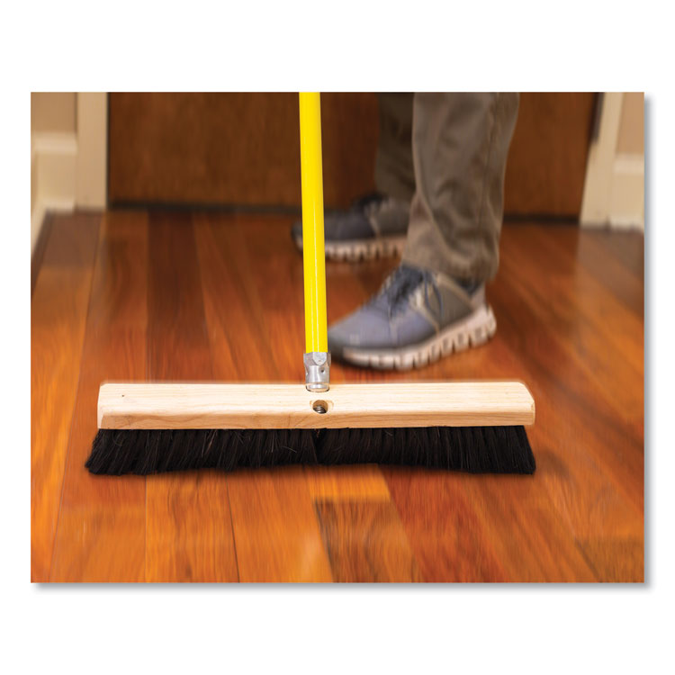 Tampico Push Broom Kit, 18 x 64, Tampico Bristles, Metal Handle, Yellow/Black