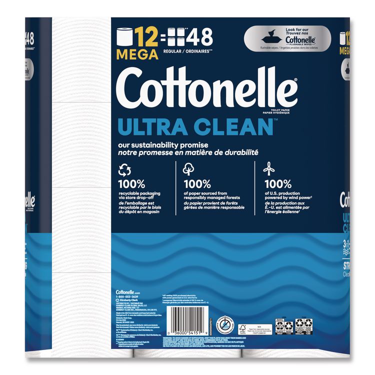 Ultra CleanCare Toilet Paper, Strong Tissue, Septic Safe, 1-Ply, White, 284 Sheets/Roll, 12 Rolls/Pack, 48 Rolls/Carton