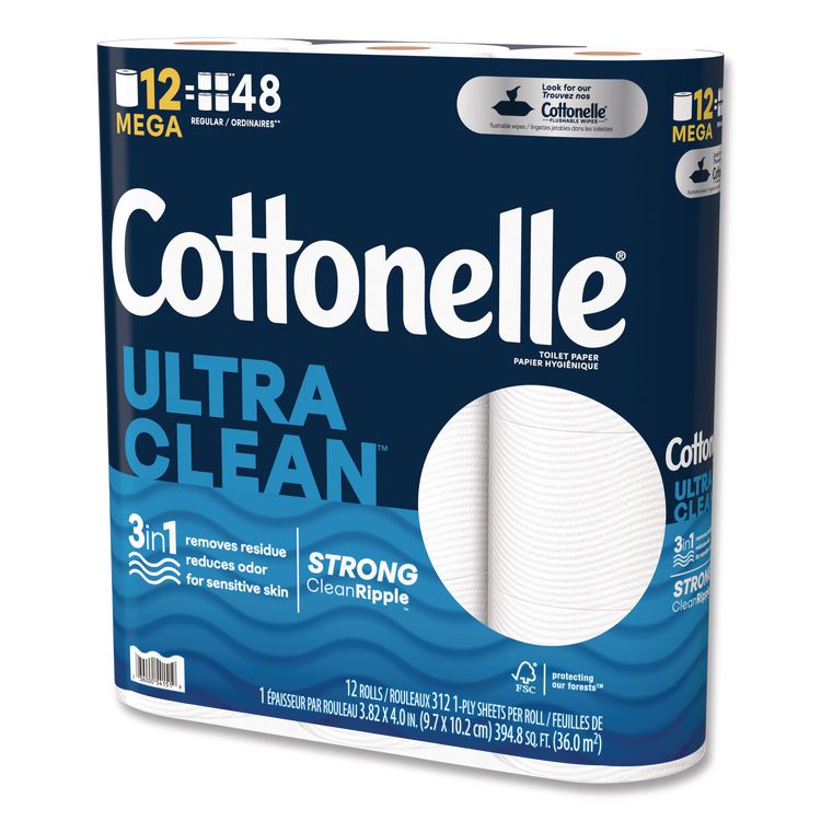 Ultra CleanCare Toilet Paper, Strong Tissue, Septic Safe, 1-Ply, White, 284 Sheets/Roll, 12 Rolls/Pack, 48 Rolls/Carton