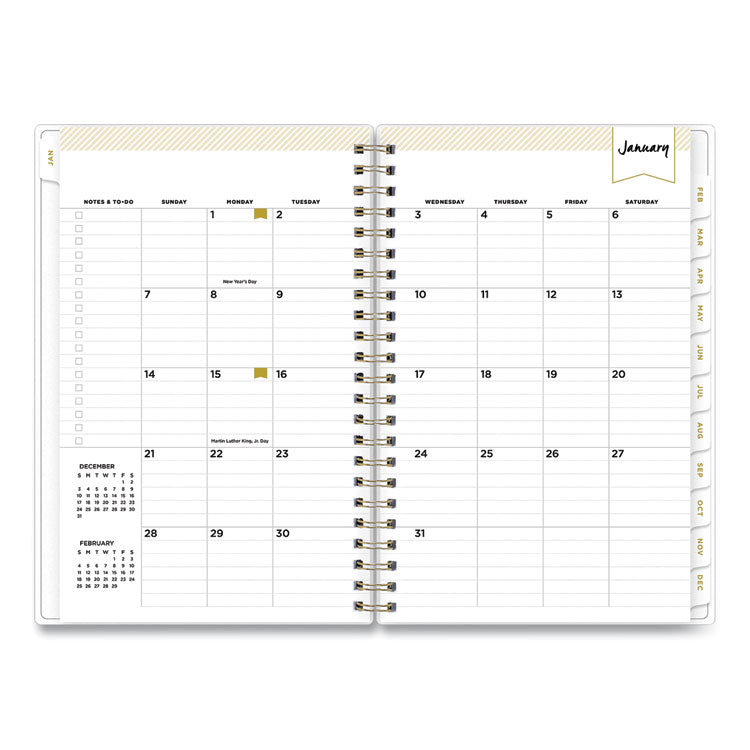 Day Designer Tile Weekly/Monthly Planner, Geometric Artwork, 8 x 5, Blue/White Cover, 12-Month (Jan to Dec): 2026