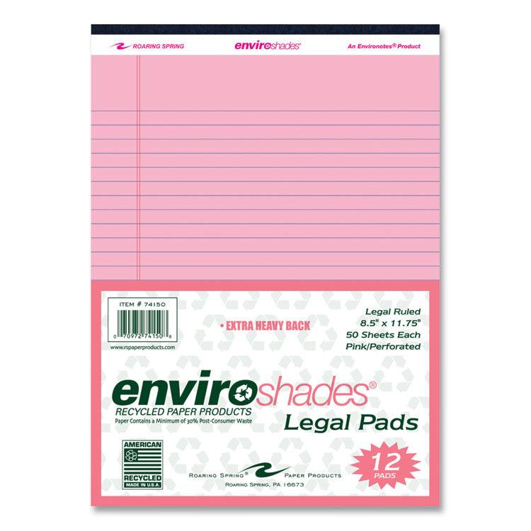 EnviroShades Legal Notepads, Wide/Legal Rule, (50) Pink 8.5 x 11 Sheets, 36/Carton