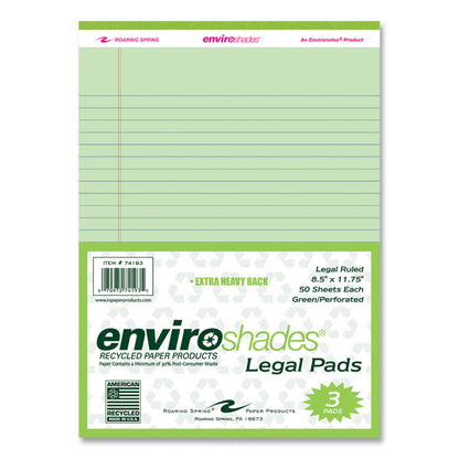 EnviroShades Legal Notepads, Wide/Legal Rule, (50) Green 8.5 x 11 Sheets, 72/Carton