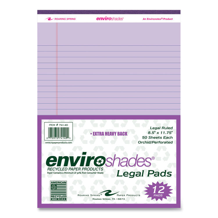 EnviroShades Legal Notepads, Wide/Legal Rule, (50) Orchid 8.5 x 11 Sheets, 36/Carton