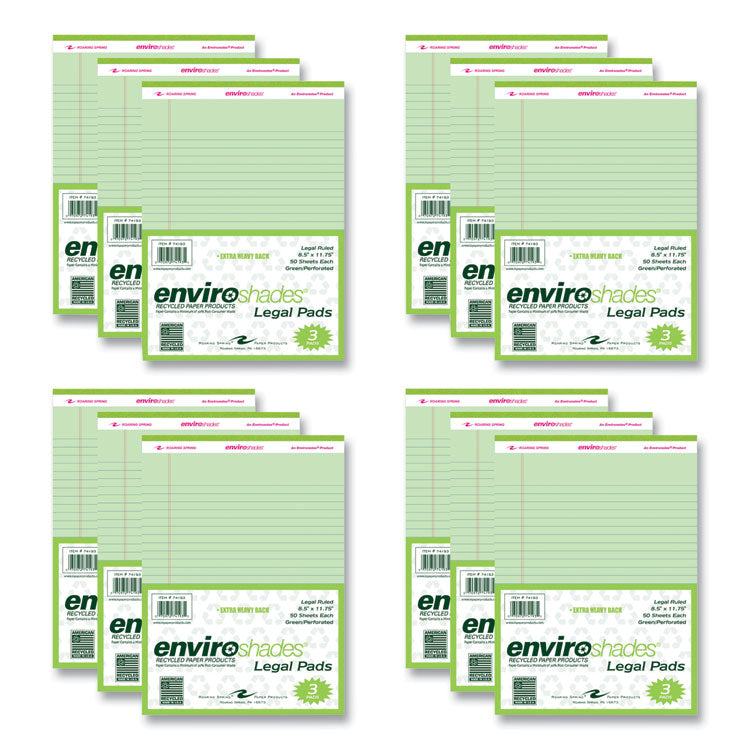 EnviroShades Legal Notepads, Wide/Legal Rule, (50) Green 8.5 x 11 Sheets, 72/Carton