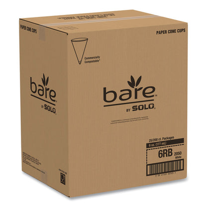 Bare Eco-Forward Treated Paper Cone Cups, ProPlanet Seal, 6 oz, White, 200/Sleeve, 25 Sleeves/Carton