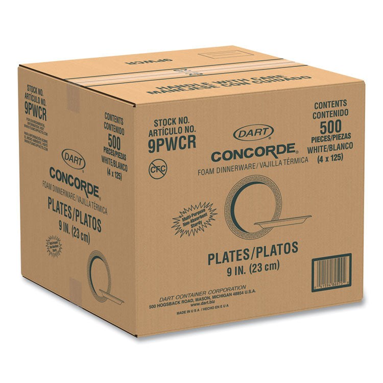 Concorde Non-Laminated Foam Plates, 9" dia, White, 125/Pack