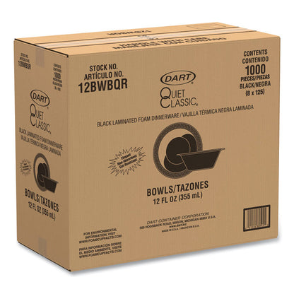 Quiet Classic Laminated Foam Dinnerware, Bowl, 12 oz, Black, 1,000/Carton