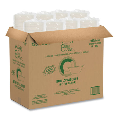 Quiet Classic Laminated Foam Dinnerware Bowls, 10 to 12 oz, White, 125/Pack, 8 Packs/Carton