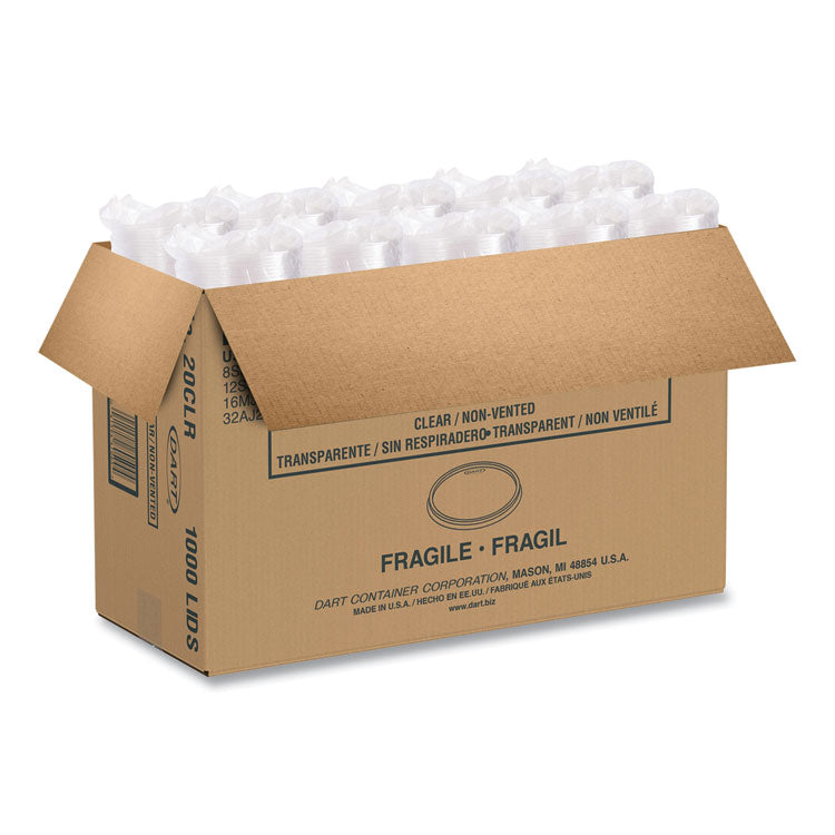 Plastic Lids for Foam Cups, Bowls and Containers, Flat, Not Vented, Fits 6 oz to 32 oz, Clear, 100/Sleeve, 10 Sleeves/Carton