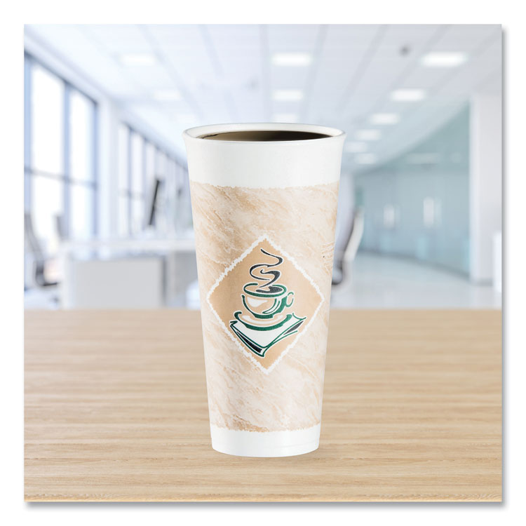 Cafe G Foam Hot/Cold Cups, 24 oz, Brown/Green/White, 20/Bag, 25 Bags/Carton