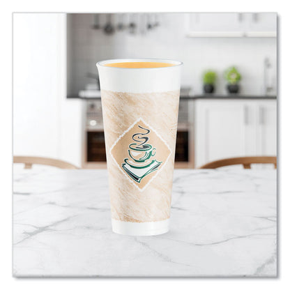 Cafe G Foam Hot/Cold Cups, 24 oz, Brown/Green/White, 20/Bag, 25 Bags/Carton