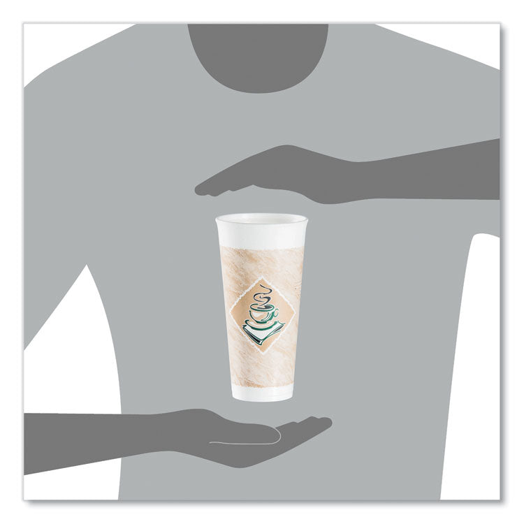 Cafe G Foam Hot/Cold Cups, 24 oz, Brown/Green/White, 20/Bag, 25 Bags/Carton