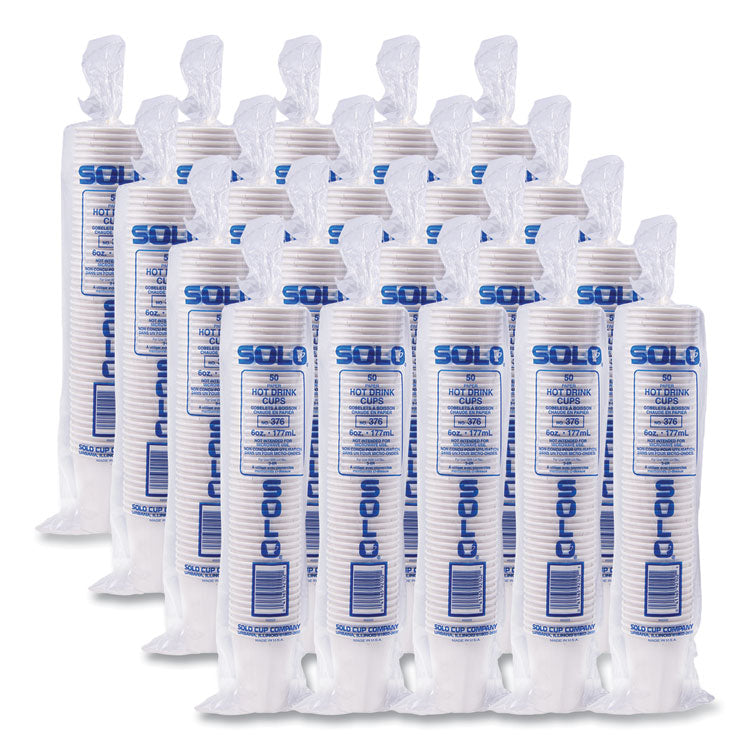 Single-Sided Poly Paper Hot Cups, 6 oz, White, 50/Pack, 20 Packs/Carton