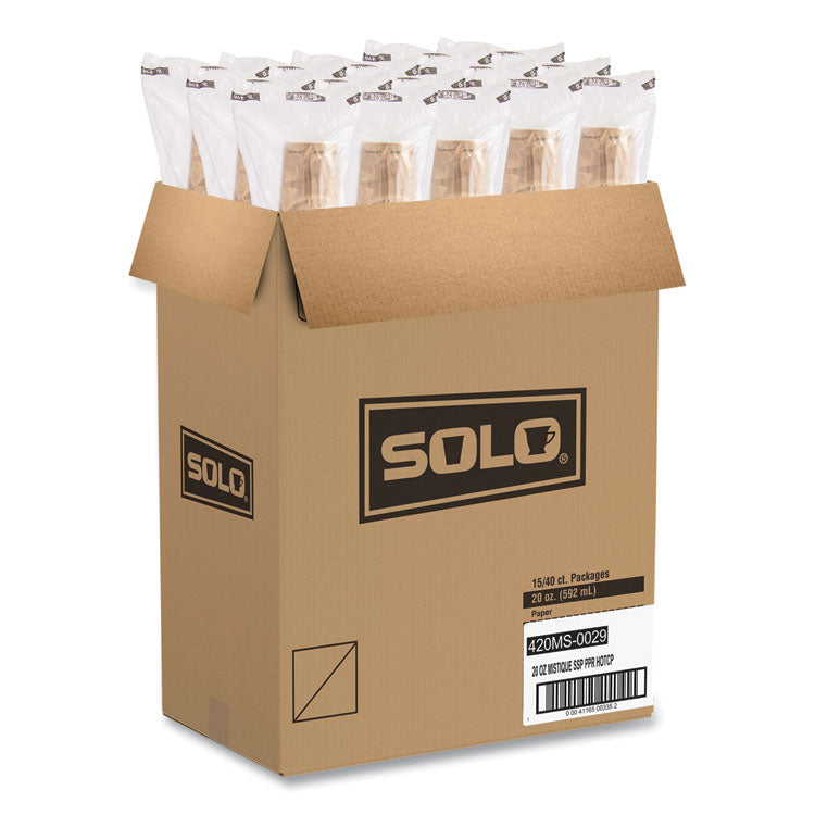 Single Sided Poly Paper Hot Cups, 20 oz, Mistique Design, 40/Bag, 15 Bags/Carton
