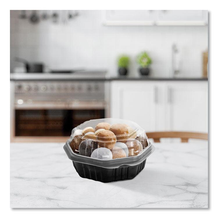 OctaView Hinged-Lid Hot Food Containers, 6.3 x 1.2 x 1.2, Black/Clear, Plastic, 200/Carton