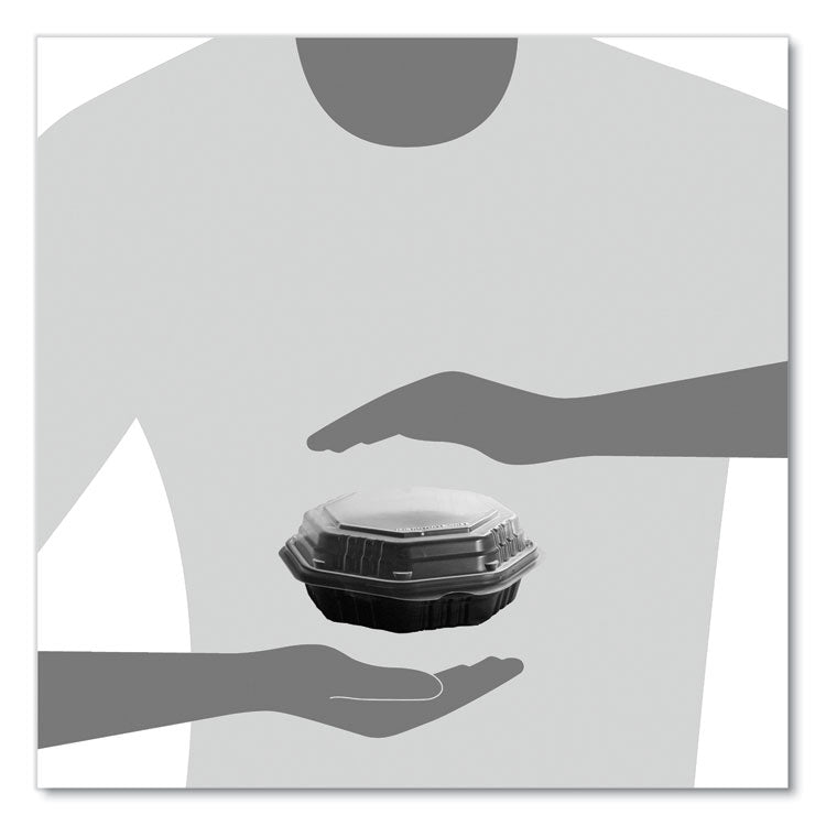 OctaView Hinged-Lid Hot Food Containers, 6.3 x 1.2 x 1.2, Black/Clear, Plastic, 200/Carton