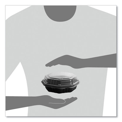 OctaView Hinged-Lid Hot Food Containers, 6.3 x 1.2 x 1.2, Black/Clear, Plastic, 200/Carton