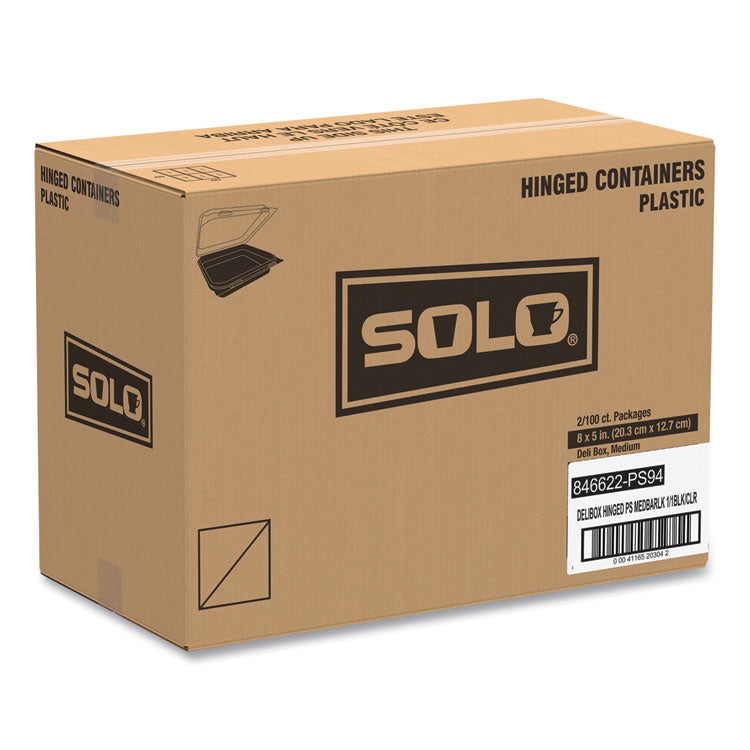 Creative Carryouts Hinged Plastic Hot Deli Boxes, 28 oz, 7.87 x 5.4 x 3, Black/Clear, 200/Carton