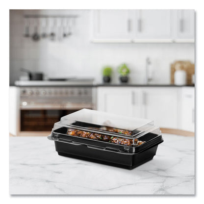 Creative Carryouts Hinged Plastic Hot Deli Boxes, 28 oz, 7.87 x 5.4 x 3, Black/Clear, 200/Carton