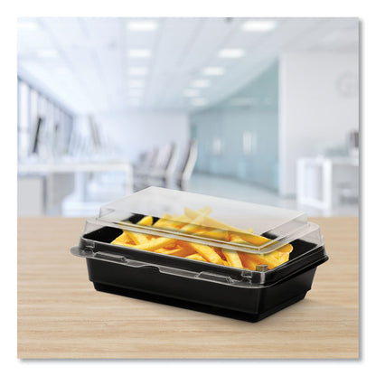 Creative Carryouts Hinged Plastic Hot Deli Boxes, 28 oz, 7.87 x 5.4 x 3, Black/Clear, 200/Carton