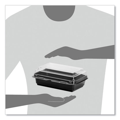 Creative Carryouts Hinged Plastic Hot Deli Boxes, 28 oz, 7.87 x 5.4 x 3, Black/Clear, 200/Carton