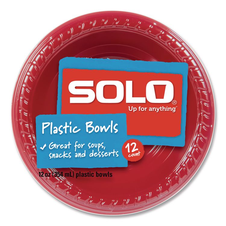 Party Plastic Premium Dinnerware, Bowl, 12 oz, Red, 24/Pack