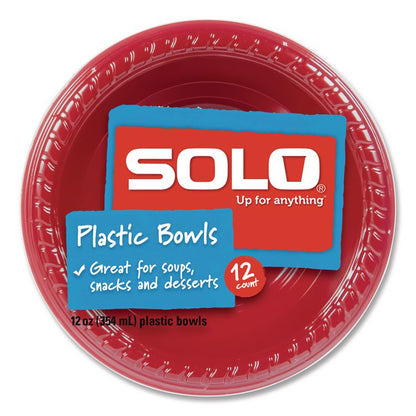 Party Plastic Premium Dinnerware, Bowl, 12 oz, Red, 24/Pack
