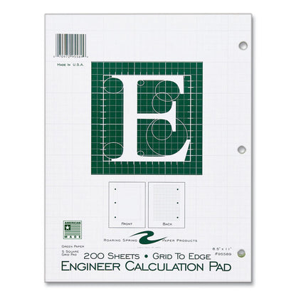 Engineer Pad, Data Format (1.25" Margin) and Quadrille Rule (5 sq/in, 1 sq/in), (200) Light Green 8.5 x 11 Sheets, 12/Carton