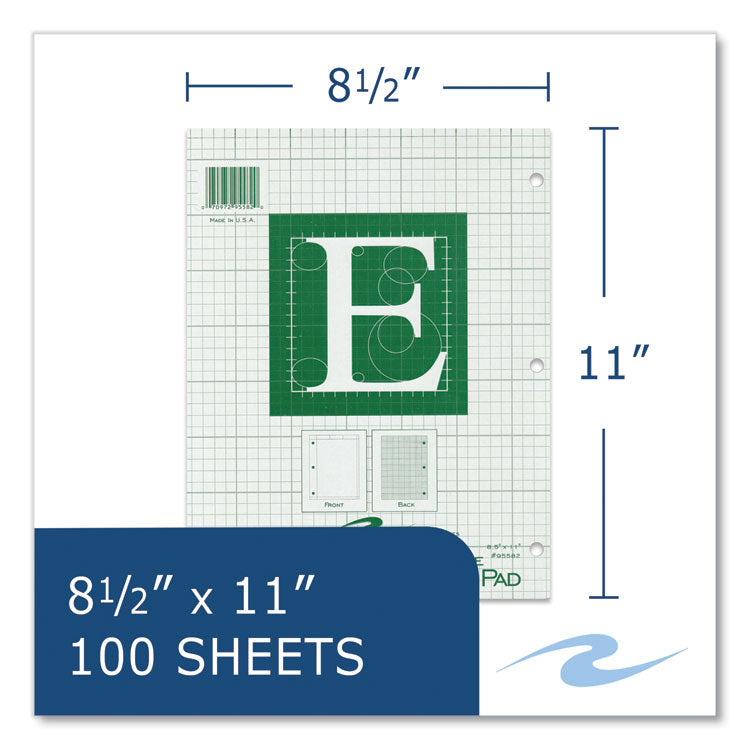 Engineer Pad, Data Format (1.25" Margin) and Quadrille Rule (5 sq/in, 1 sq/in), (100) Light Green 8.5 x 11 Sheets, 24/Carton